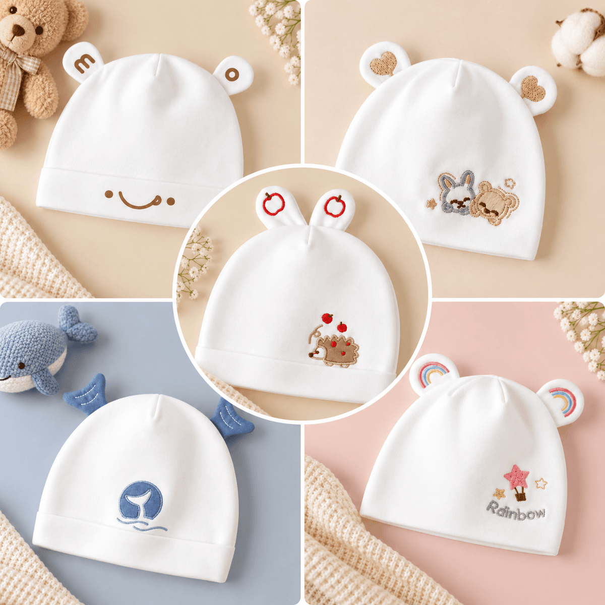 Embroidered Cotton Newborn Cap
