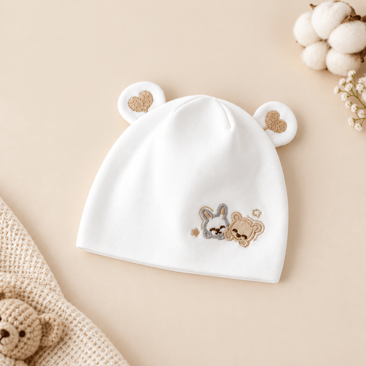 Embroidered Cotton Newborn Cap
