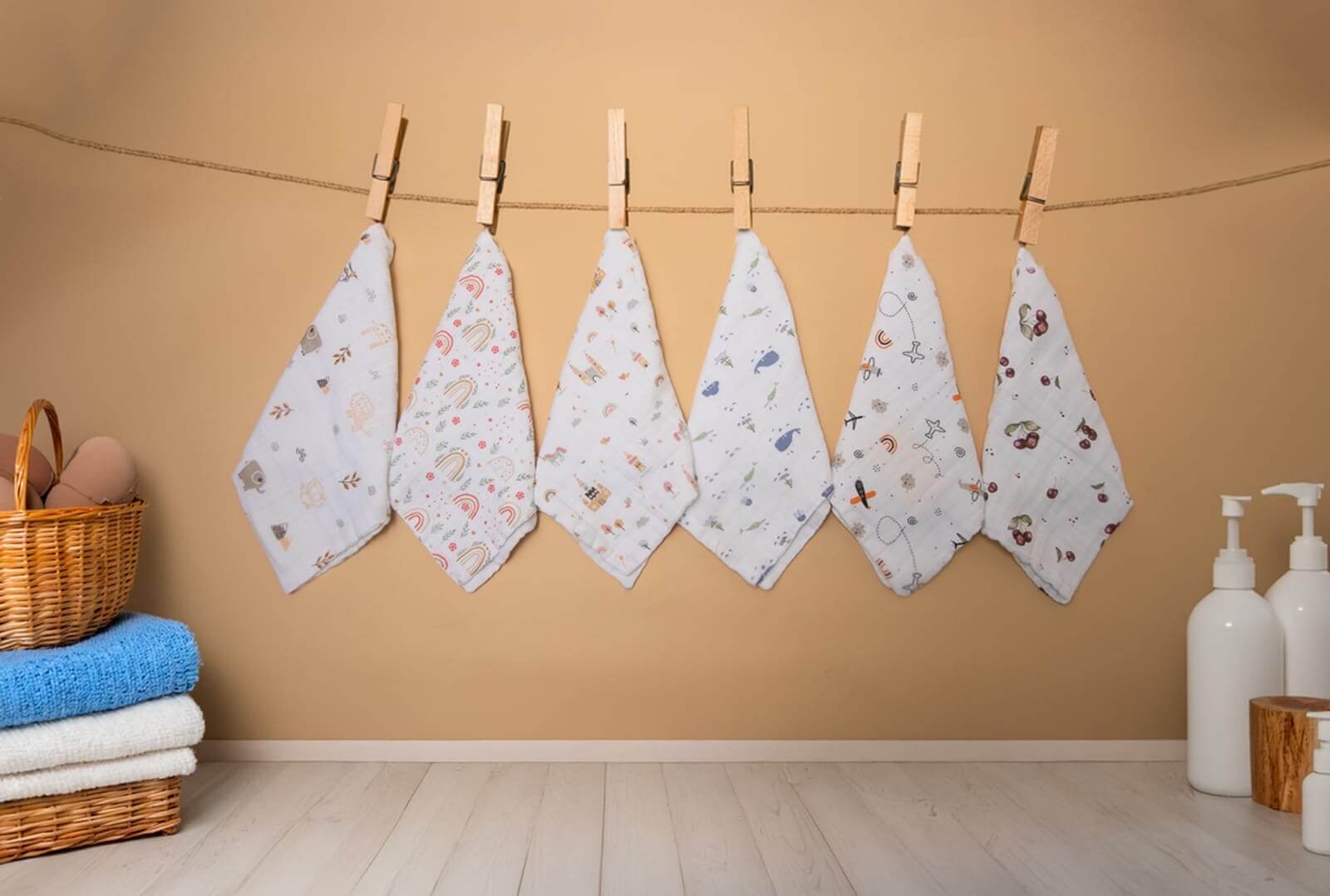 100% Muslin Cotton Hand Towels (25*50cms)Pack of 3