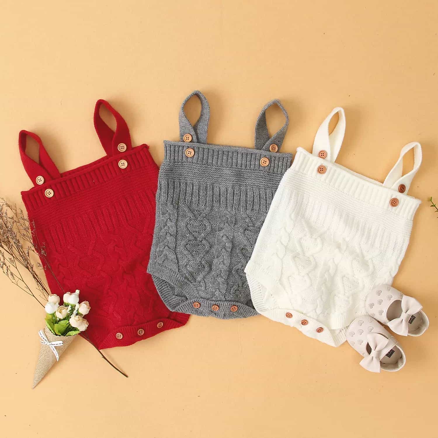Knitted Bunny Tail Suspender Rompers