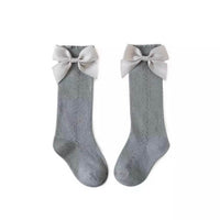 Knee Length Knitted Baby Girl Socks with Satin Bow