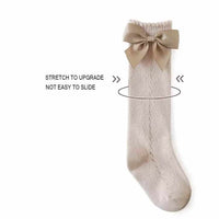 Knee Length Knitted Baby Girl Socks with Satin Bow