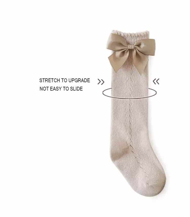 Knee Length Knitted Baby Girl Socks with Satin Bow