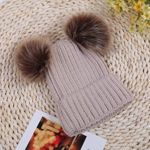 Cotton Knitted Double Pom Beanies/Caps