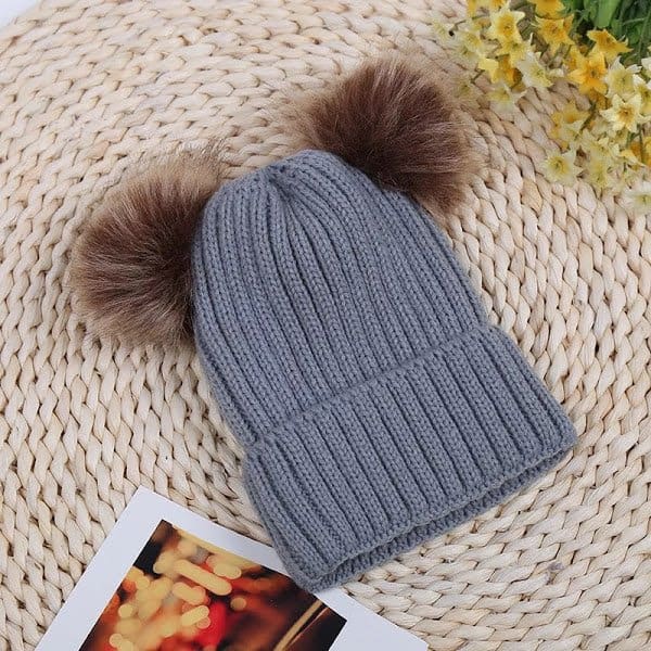 Cotton Knitted Double Pom Beanies/Caps