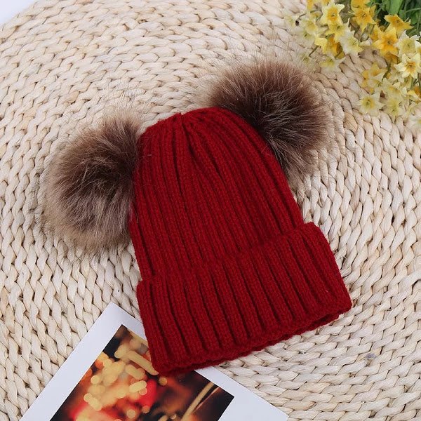 Cotton Knitted Double Pom Beanies/Caps