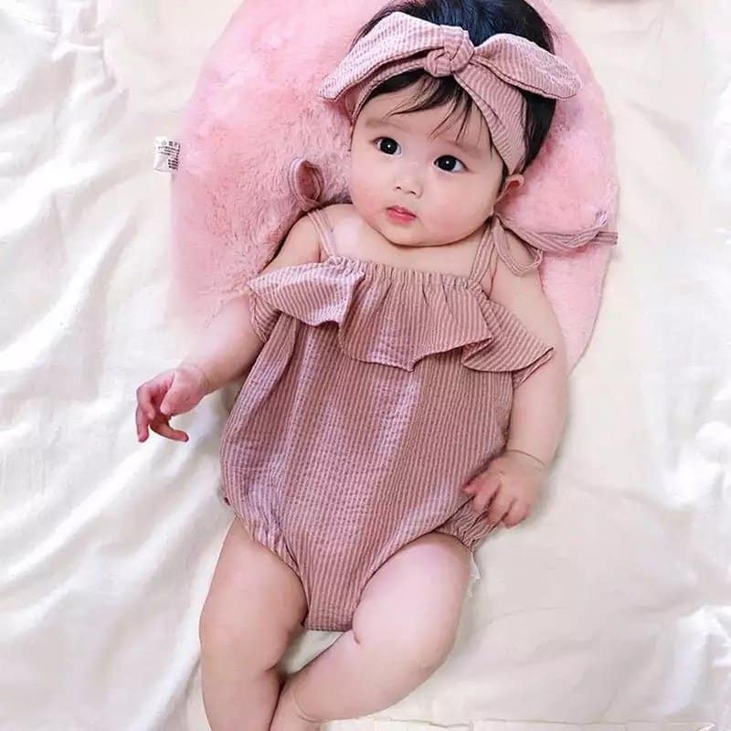Onion Pink Spaghetti Rompers with Hairbands