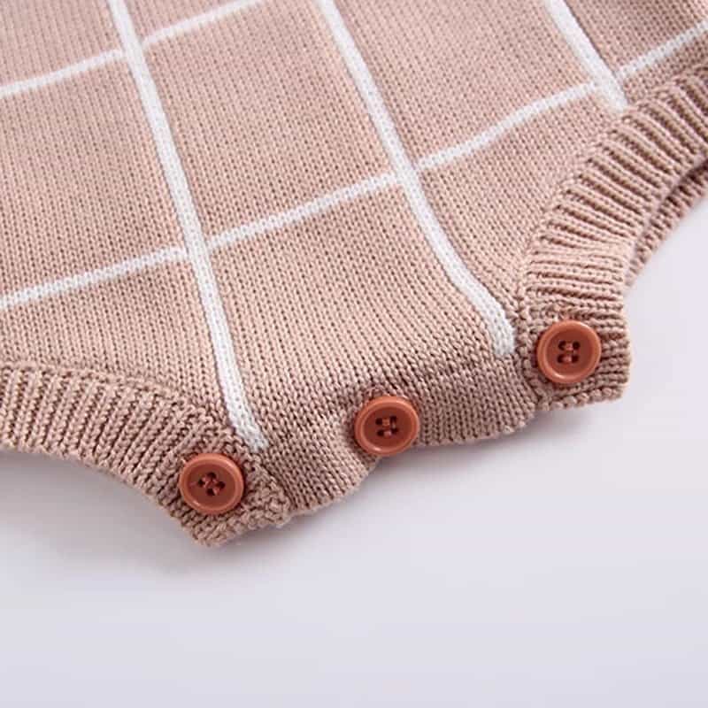 Cotton Checked Knitted Rompers (Beige, Blue & Green)