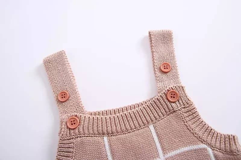 Cotton Checked Knitted Rompers (Beige, Blue & Green)