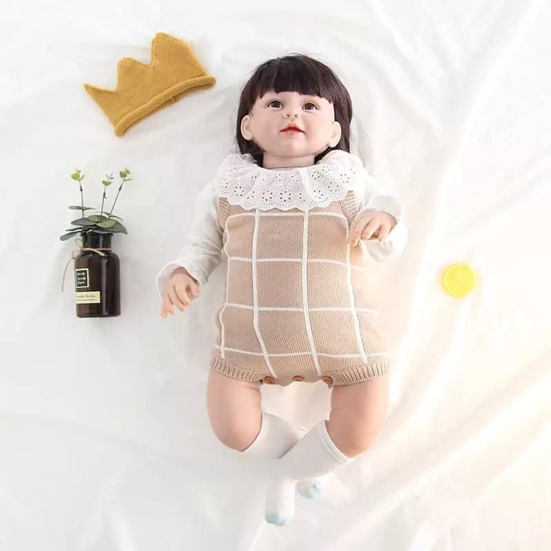 Cotton Checked Knitted Rompers (Beige, Blue & Green)