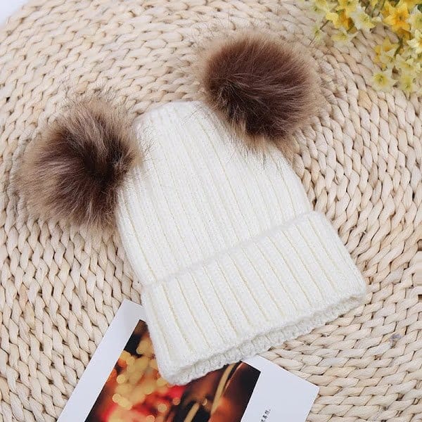 Cotton Knitted Double Pom Beanies/Caps