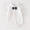 Baby Boy White Knitted Shirt Romper with Bow